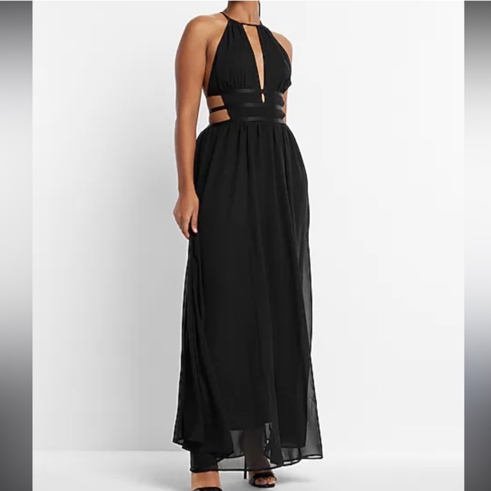 EXPRESS Strappy Halter Cutout Plunge Maxi Sheath Dress